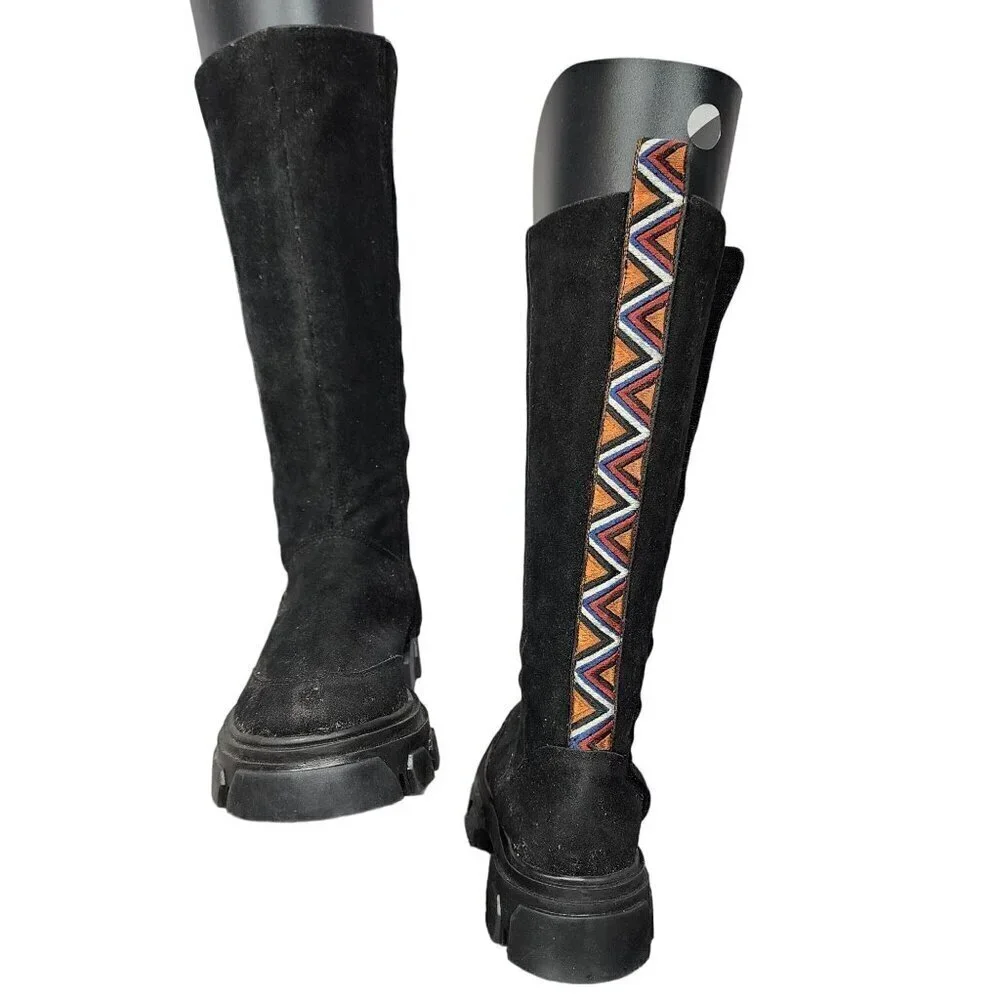Farm Rio Black Faux Suede Calf Height Full Zip Boots, Women's 8 - Picture 1 of 15